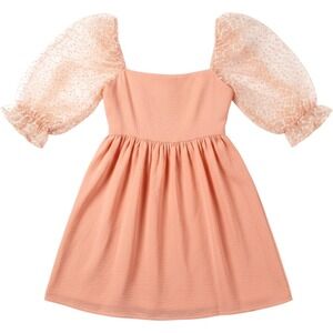 Umgee USA Peach Coral Lace Puff Sleeve Smocked Babydoll Top Small